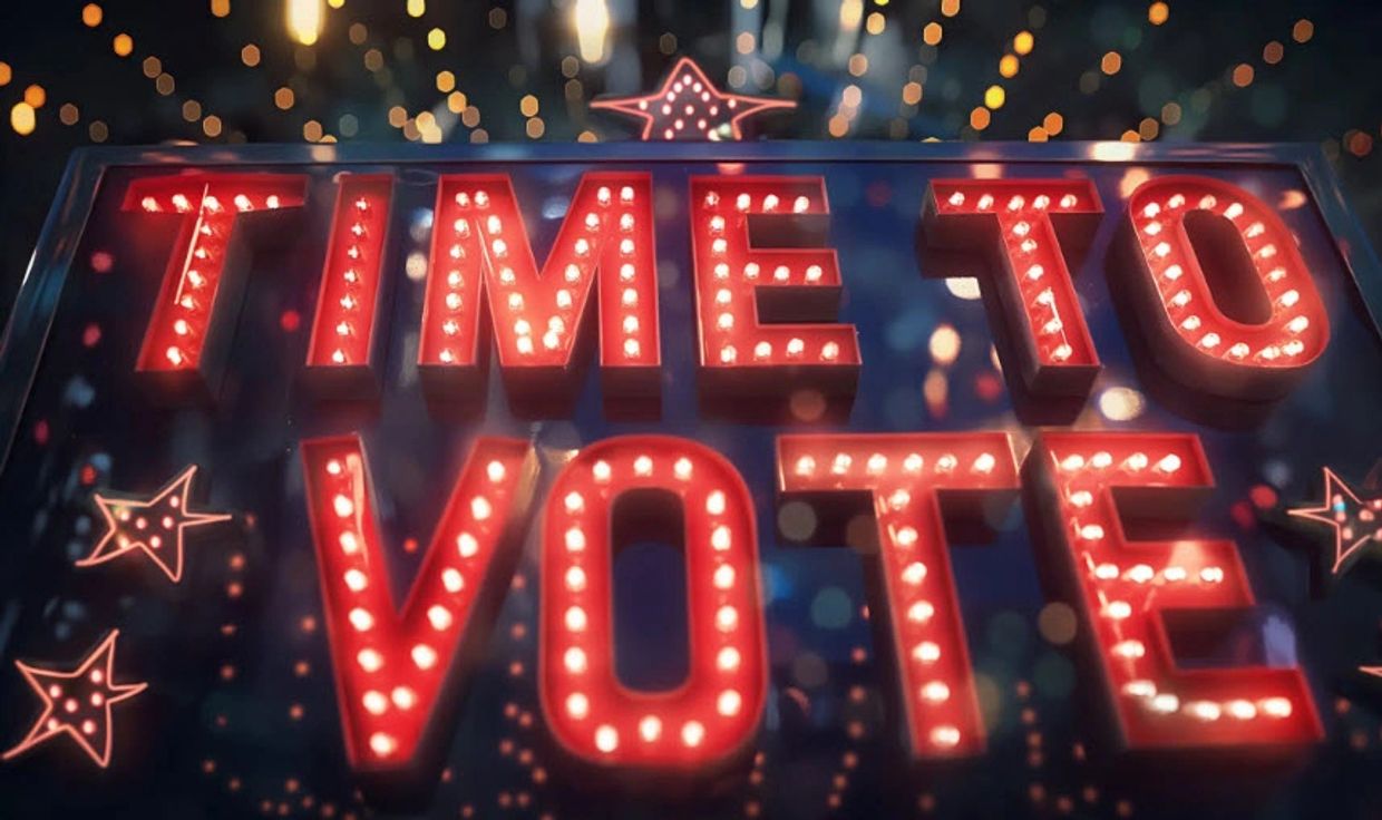 Bright marquee sign reading 'TIME TO VOTE'.