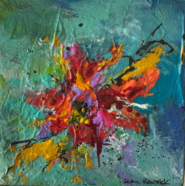 FLOWERS #1 - acrylic on canvas. Table, shelf or wall art.
Size: 5" x 5" x 1.5" - $45 + s/h.