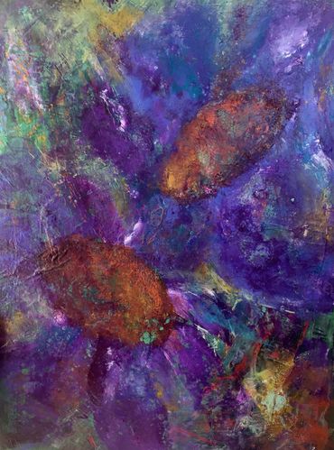 "Purple Essence"-9"x12" acrylic on wood panel canvas-framed in a wood floater frame. $180 + s/h.