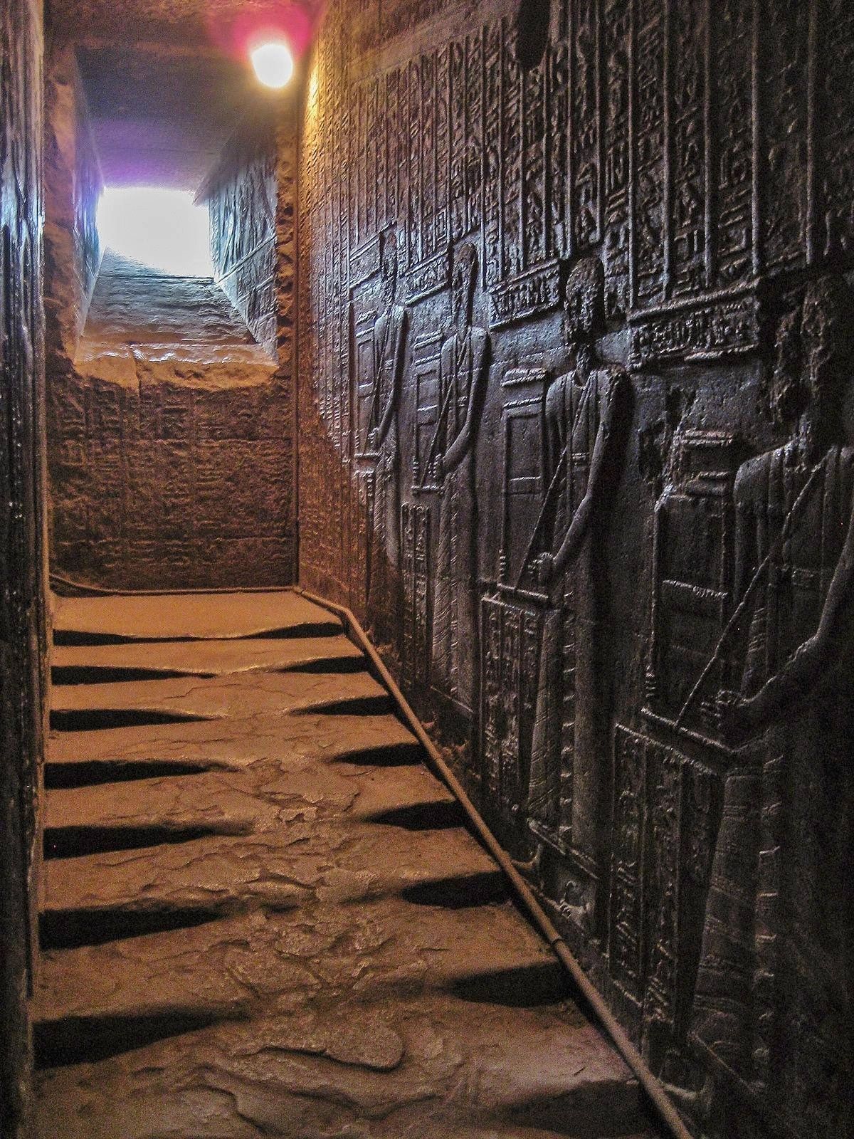 This is a stairway in the Temple of Hathor in Dendera, Egypt.