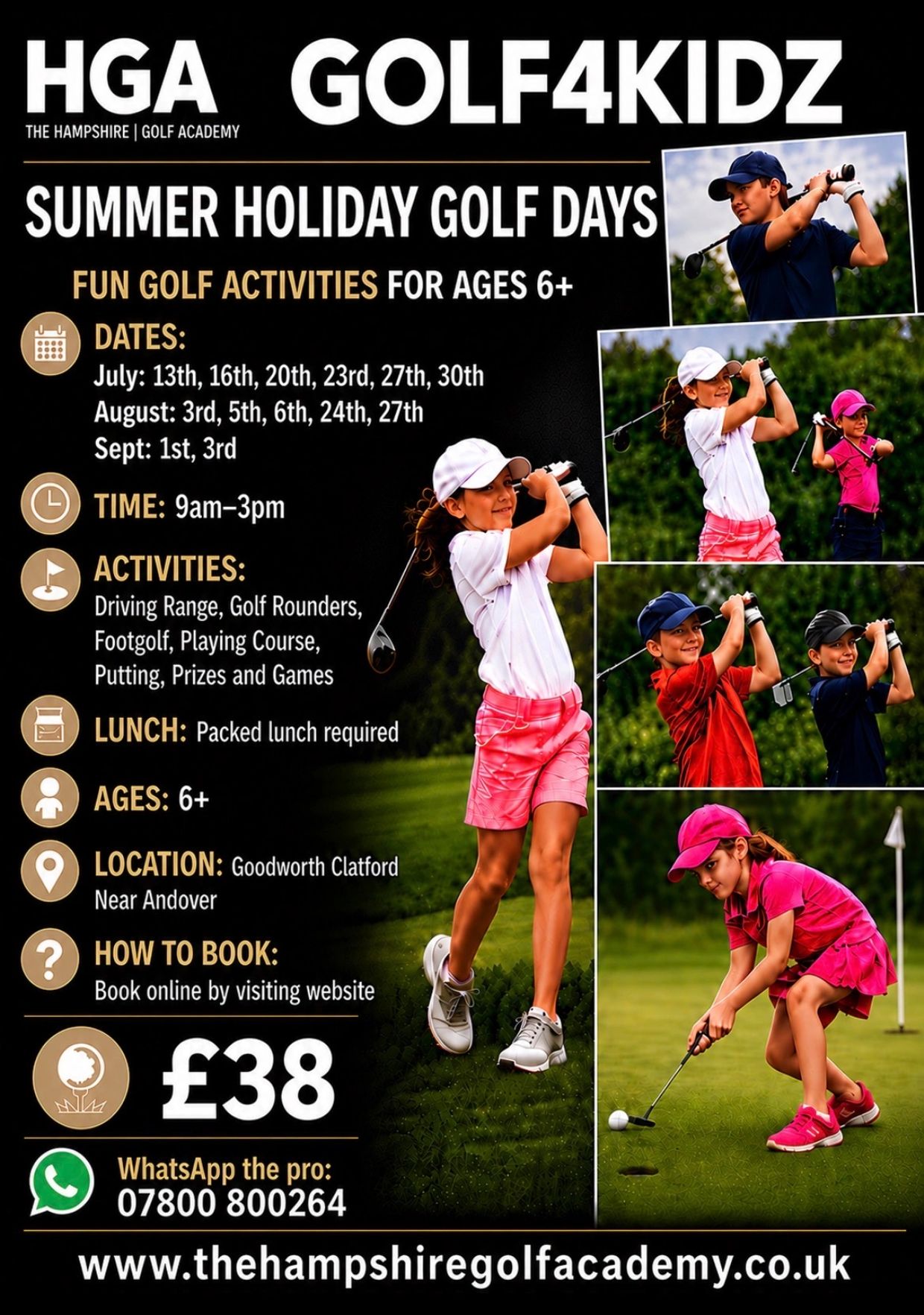 Summer holiday golf days for kids aged 6+ with fun activities and prizes.