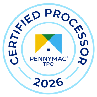 PennyMac TPO Certified Processor 2026 badge.
