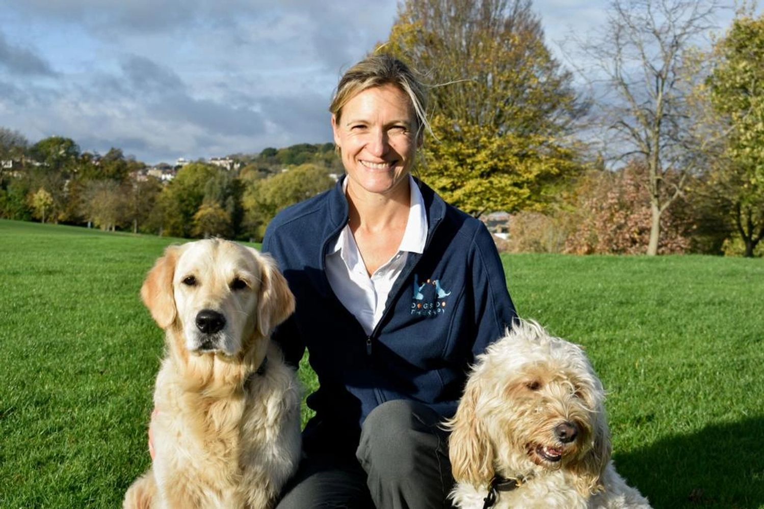 Caroline from Dogs Do Therapy with therapy dogs Sam and Frankie