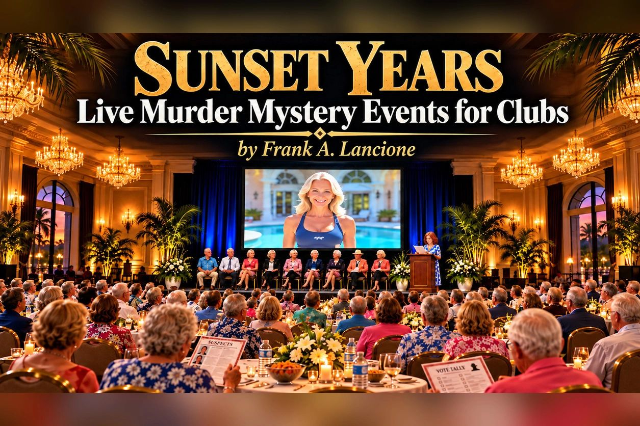 Live murder mystery event titled Sunset Years by Frank A. Lancione.