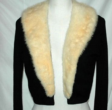 Vintage Black Cashmere Sweater with White Mink Collar