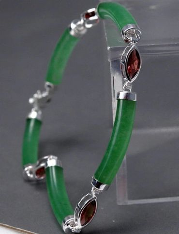 Chrysoprase & Garnet Sterling Links Bracelet
