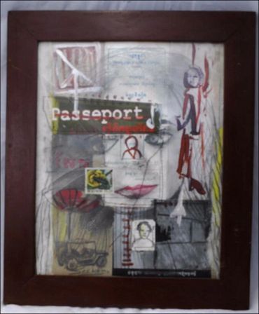 Cambodian Artist Leang Seckon Mixed Media Collage Painting