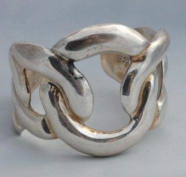 Taxco Mexico Sterling Cuff Bracelet 53 grams Rhodium Plated