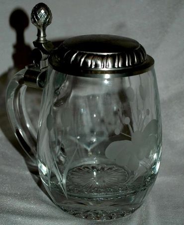 Etched Crystal German Beer Mug Stein marked 92% BMF-ZINN West Germany