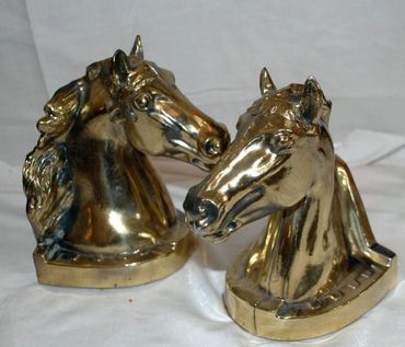 EQUESTRIAN BOOKENDS - HORSE HEAD BOOKENDS - CAST METAL Brass BOOKENDS