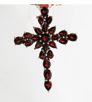 Sterling Silver Garnet Cross Massive Cross Pendant 11.65 carats