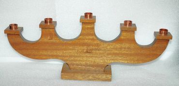 Mahogany & Copper Candle 5 light Holder, Mid-Century Danish Modernist Signed Oscar Ekblad