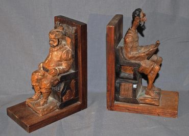 Pair of Carved Bookends Don Quixote, the nobleman from La Mancha with his servant Sancho Panza