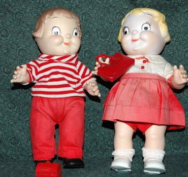 Pair of Campbell Soup Kids Dolls complete with lunch box and purse