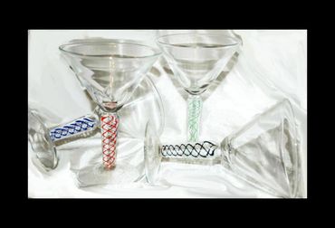 4 Opaque Twist Colored Blown Glass Goblets Stemware