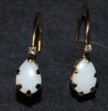 14K Opal & Diamond Earrings