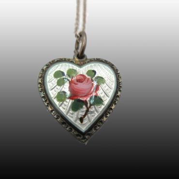 DAVID ANDERSEN WILLY WINNAESS STERLING SILVER GUILLOCHE ROSE ENAMEL HEART Necklace Sterling Chain