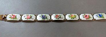 Finn Jensen Norway Sterling Silver Guilloche Enamel Multi Flowers Link Bracelet 8”