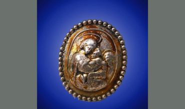 CINI STERLING BROOCH, JESUS, MARY AND ANGEL "The Madonna of the Chair"