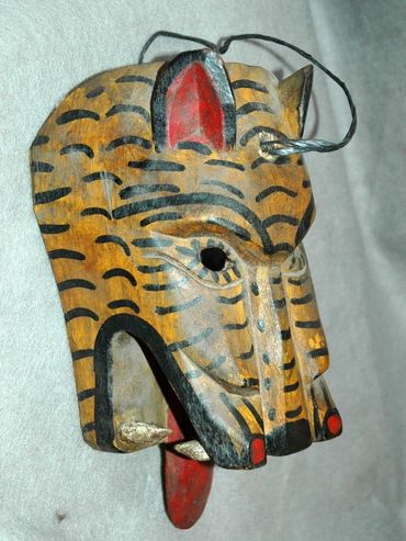 Guatemala Mask Carved Wooden Feline Mask Old Chichicastenango Ceremonial Mayan