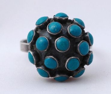 Old Taxco Mexico Sterling Turquoise Dome Ring