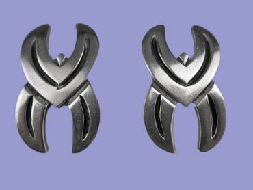 VINTAGE .925 STERLING SILVER SIGNED JJ TAXCO MEXICO MODERNIST ABSTRACT EARRINGS