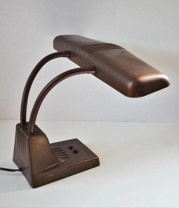 Vintage 1940s Industrial Dazor Model 1000 Double Goose neck Floating Desk Lamp