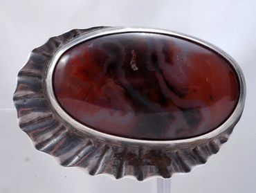 Large Moss Agate & Sterling Pin Brooch