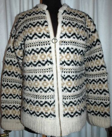 Vintage Hand Knit Scandinavian Zip Up an Sweater Medium Cardigan