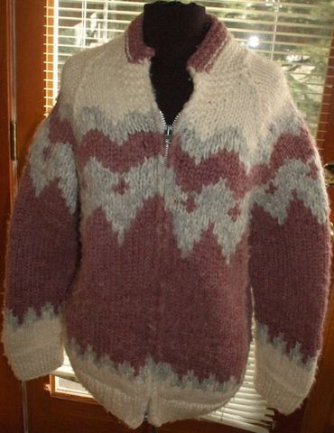 Kanata Cowichan Hand Knit Wool Sweater Dusty Rose Zip Up