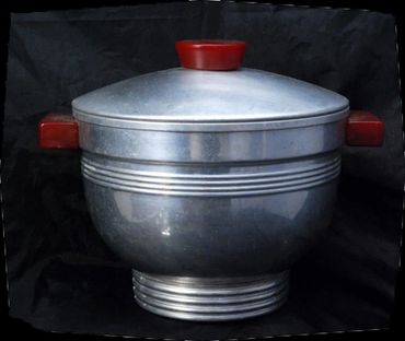 Art Deco Aluminum Ice Bucket with Bakelite Handles