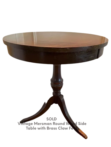 SOLD
Vintage Mersman Round Wood Side Table with Brass Claw Feet