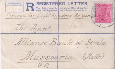 A 1913 Envelope to Alliance Bank of Simla