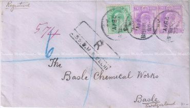 An 1908 envelope addressed to Basle Chemical Works, Switzerland