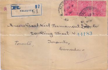 A 1945 Envelope To Great West Permanent Loan Company from Bank of Bengal
