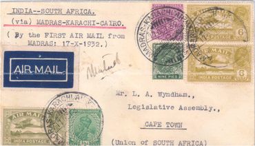 1932: Madras - Karachi - North Westward - Madras - Karachi - Cairo - Cape town