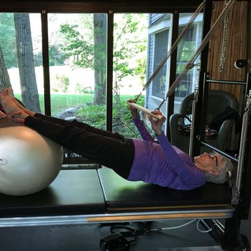 Pilates Private class on the Cadillac  works the CORE, arms & legsand focuses on breathing