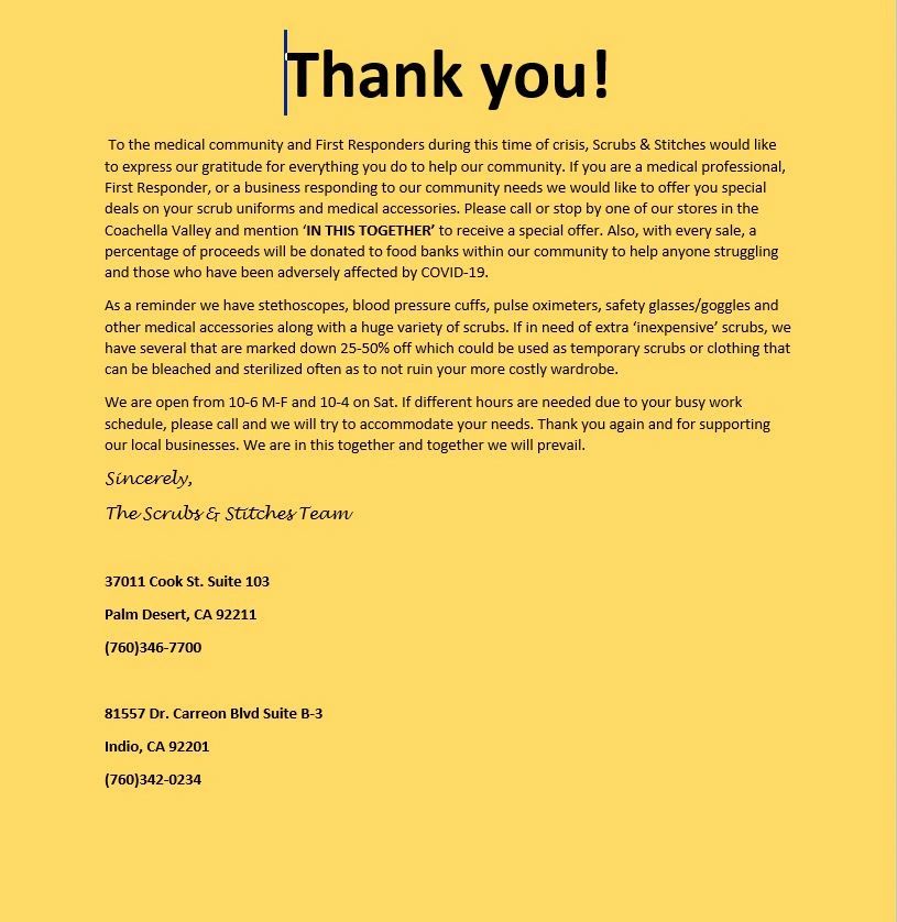 Scrubs & Stitches Scrub Store Palm Desert, California