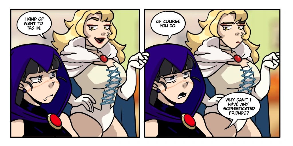Two women discuss sophisticated friends.