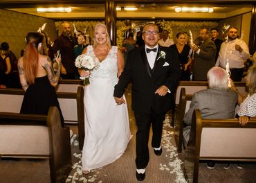 Walking down the isle, Bride & Groom. Location - The Queen Mary Long Beach, CA - Post Processing: