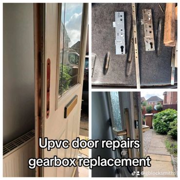 UPVC door gearbox replacement and repair service shown in progress.