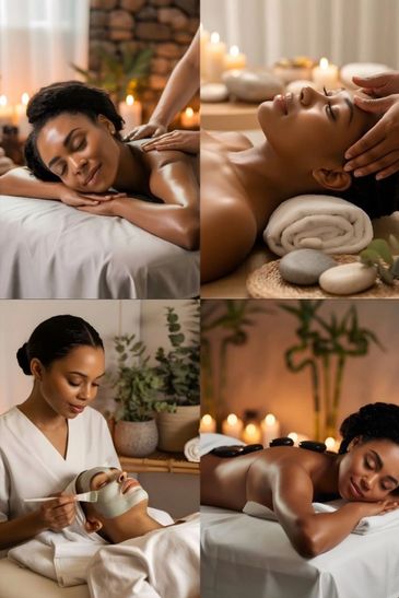 Ladies receiving massage and therapeutic massage taking place.