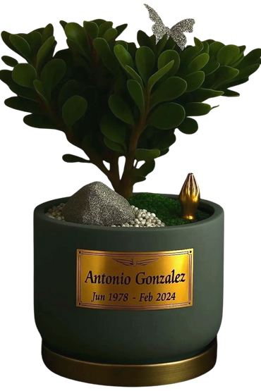 Mesa | Porcelana | Bonsai Jade Macho | Placa Bronze