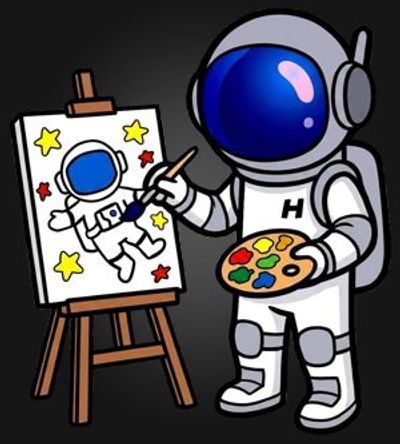 Astronaut painting an astronaut on a canvas.