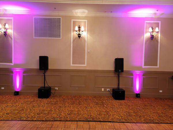 Wireless surround sound paired with vibrant up lighting that transforms any event space!