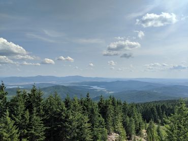 View from mountain showing little twin lakes in eastern washington.