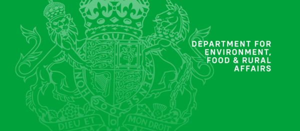 Logo of the Department for Environment, Food & Rural Affairs on a green background.