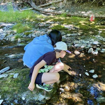 Children playing in a stream