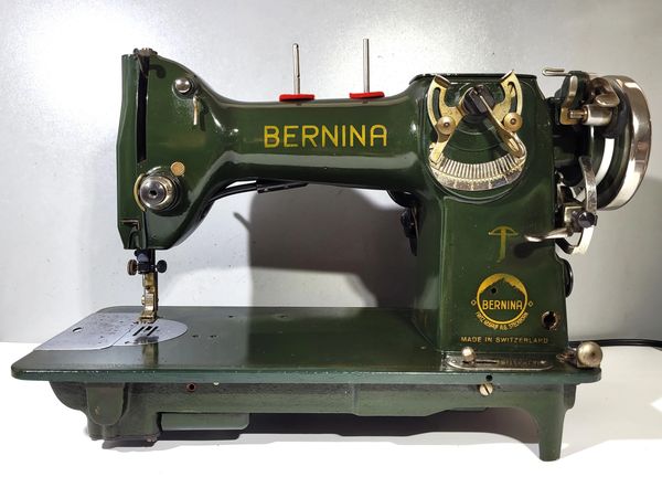 Vintage green Bernina sewing machine made in Switzerland.