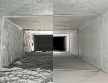 Side-by-side comparison of a dirty and clean chimney interior.